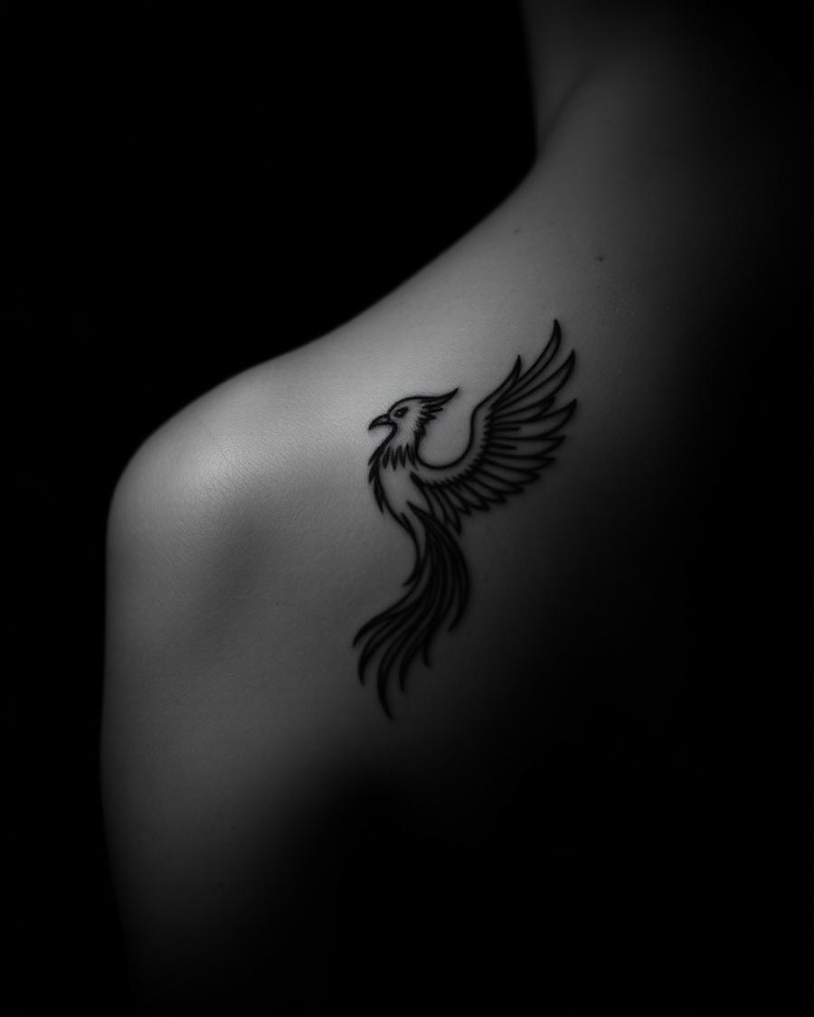 Fineline phoenix tattoo on a back