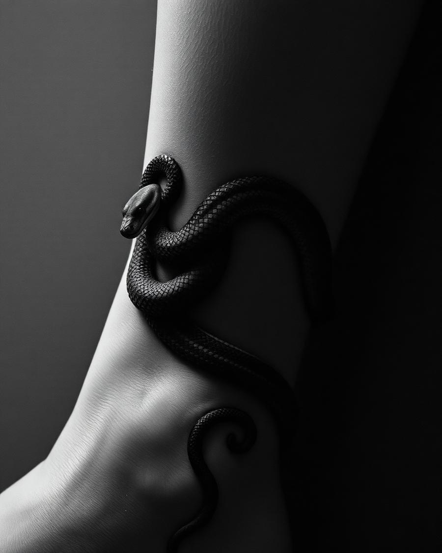 Realism snake tattoo on a leg