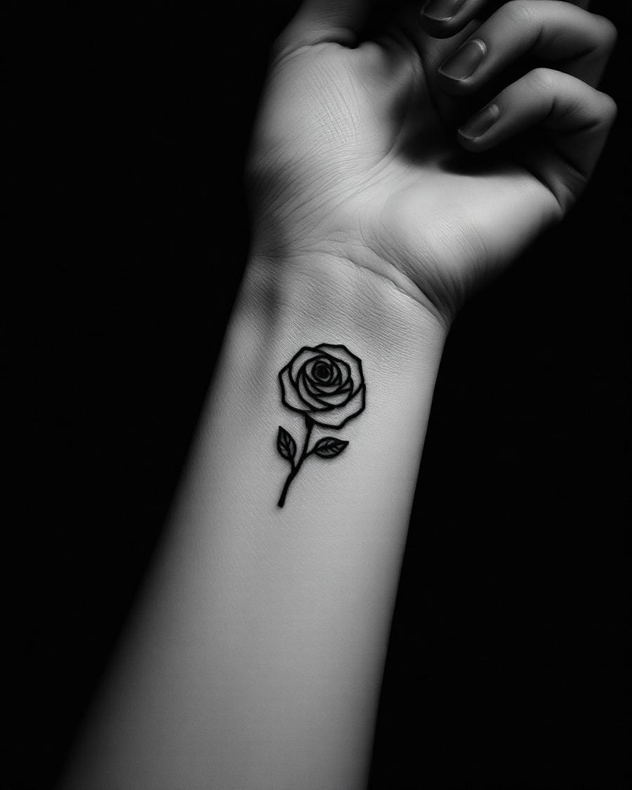 Fineline rose tattoo on a wrist